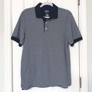 CROFT & BARROW • Navy Blue + White Striped Easy Care Polo Shirt